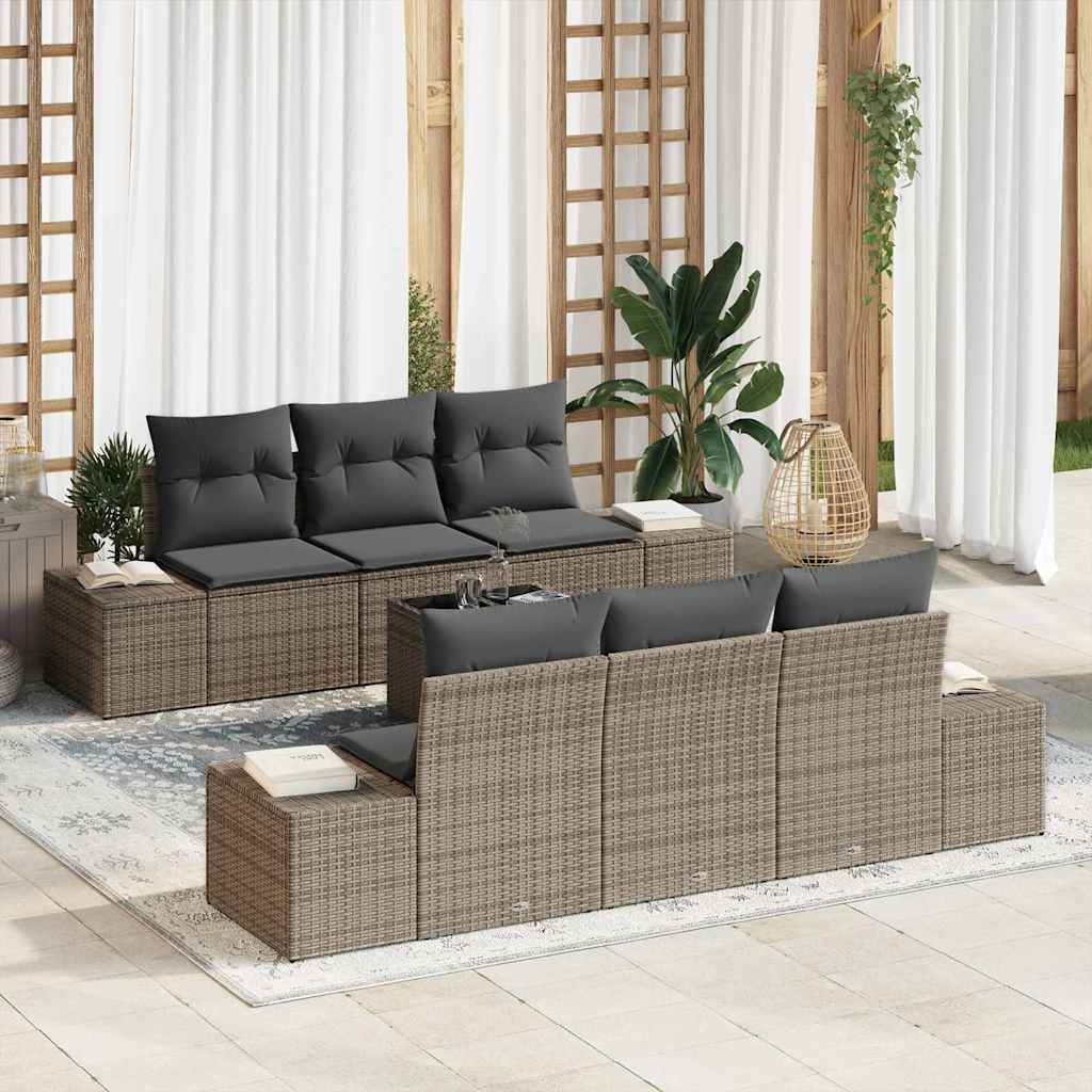 Set de canapele pentru grădină cu pernă 7 pcs Gri poliratan GartenMobel Dekor