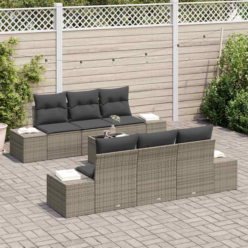 Set de canapele pentru grădină cu pernă 7 pcs Gri poliratan GartenMobel Dekor