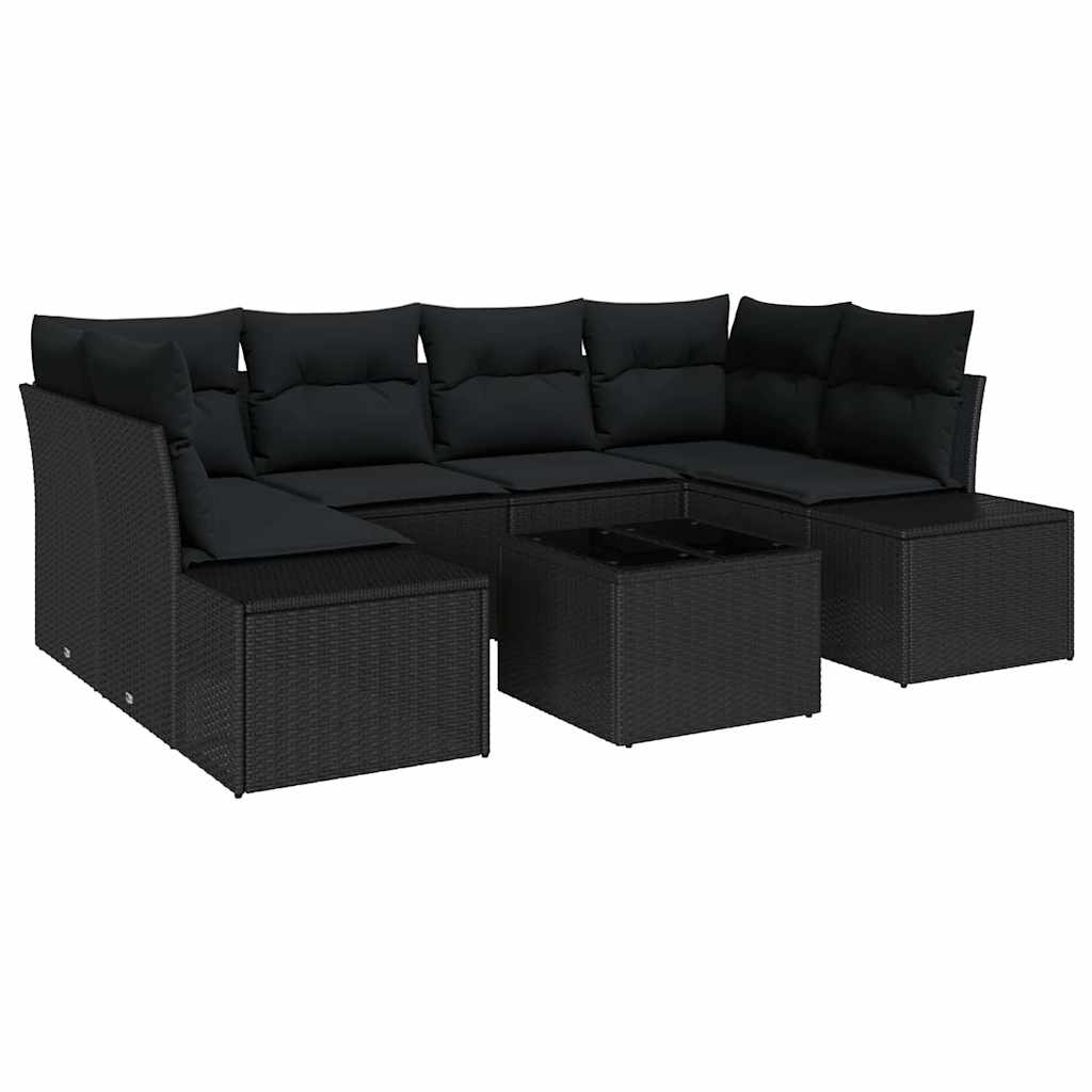 Set de canapele pentru grădină cu pernă 7 pcs Negru poliratan GartenMobel Dekor