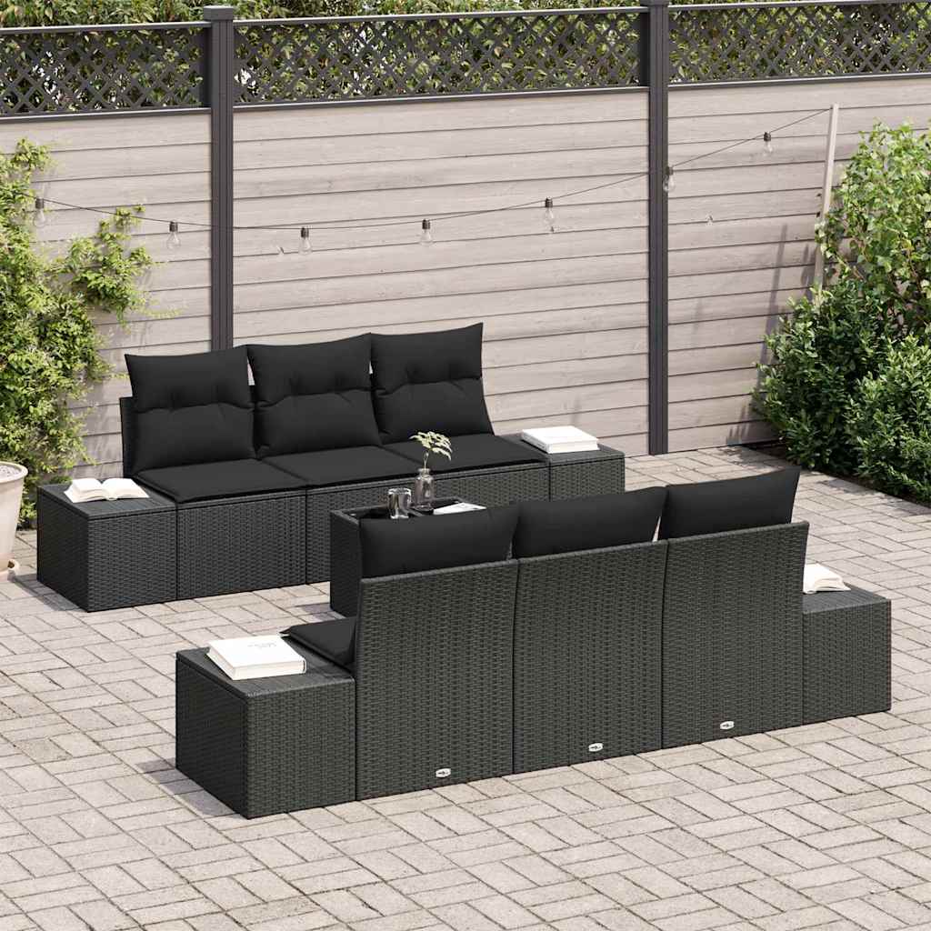Set de canapele pentru grădină cu pernă 7 pcs Negru poliratan GartenMobel Dekor