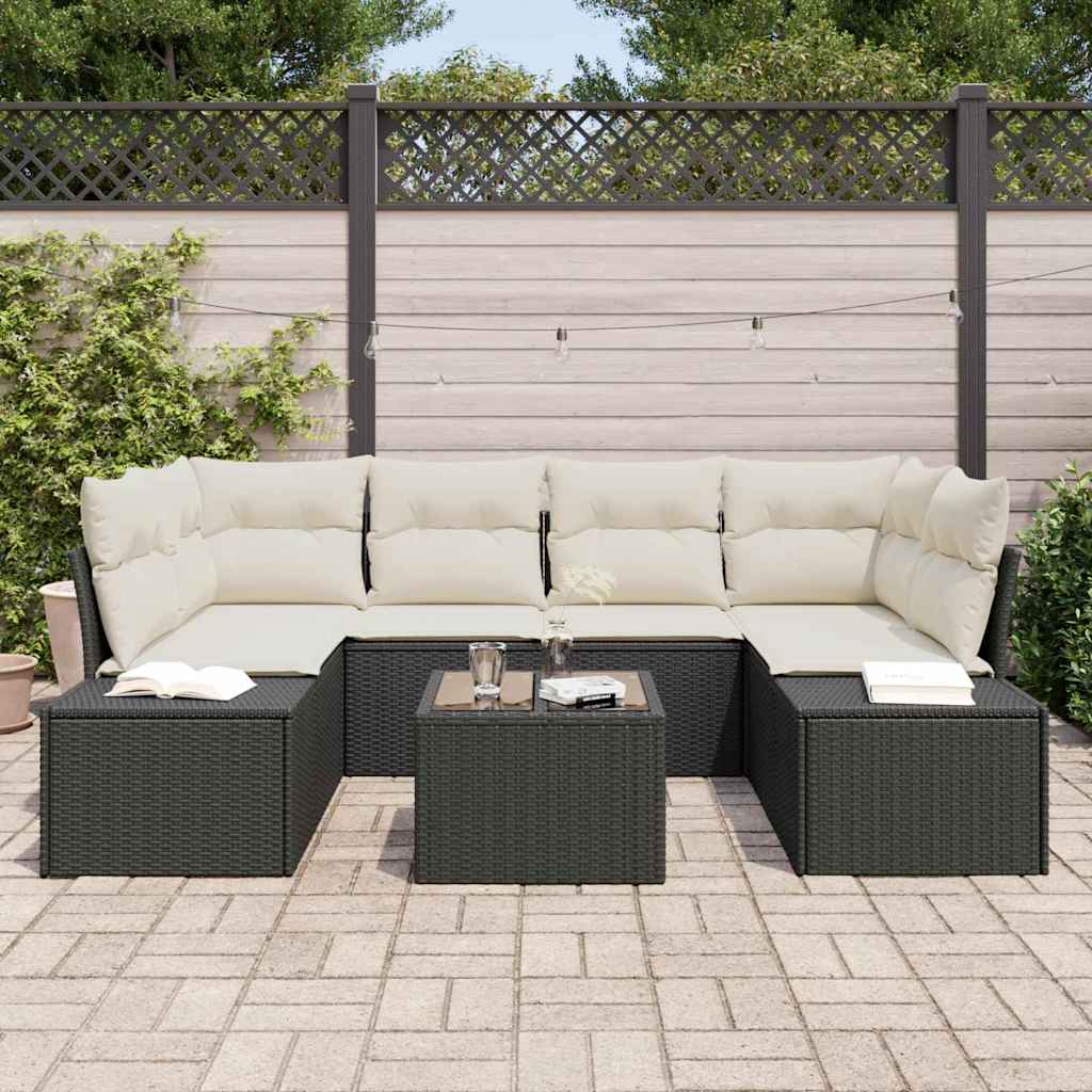 Set de canapele pentru grădină cu pernă 7 pcs Negru poliratan GartenMobel Dekor