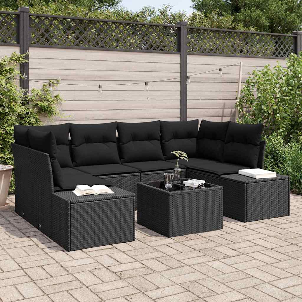 Set de canapele pentru grădină cu pernă 7 pcs Negru poliratan GartenMobel Dekor