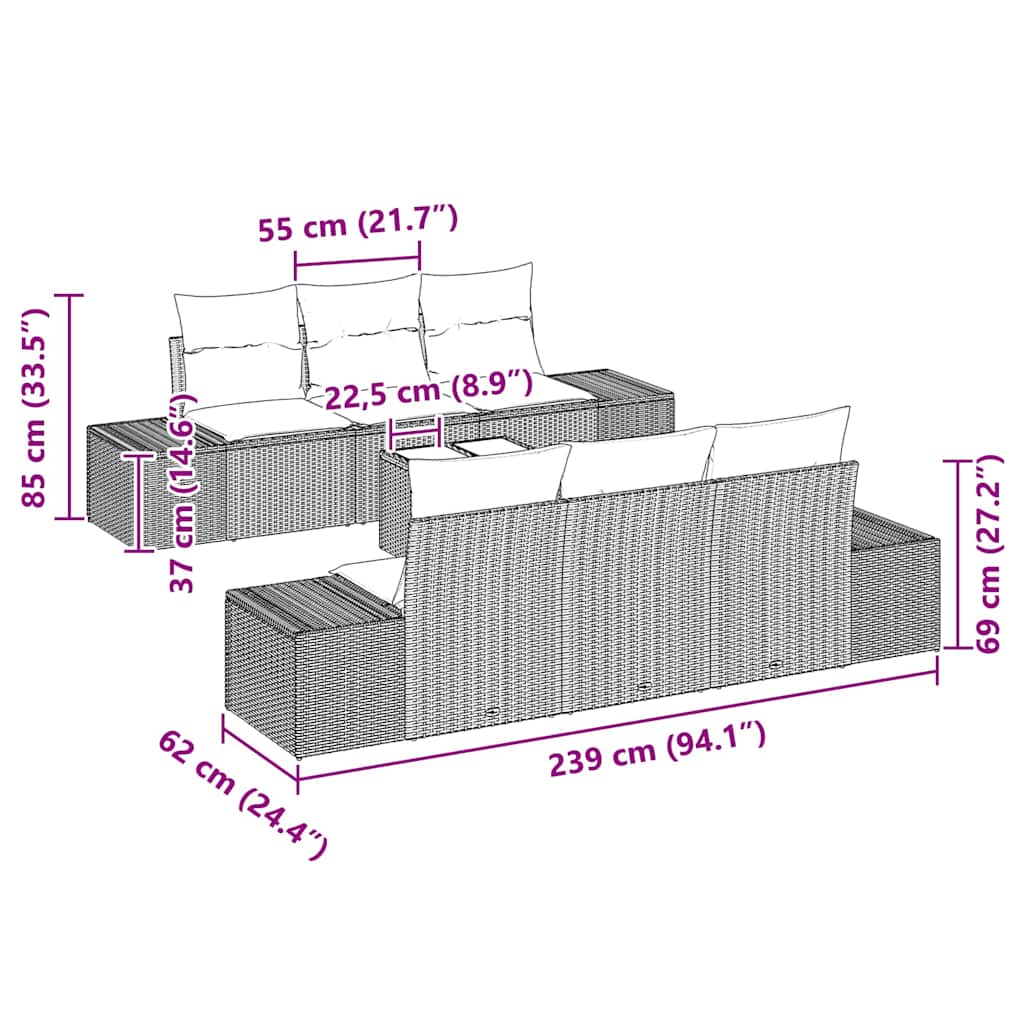 Set de canapele pentru grădină cu pernă 7 pcs Negru poliratan GartenMobel Dekor