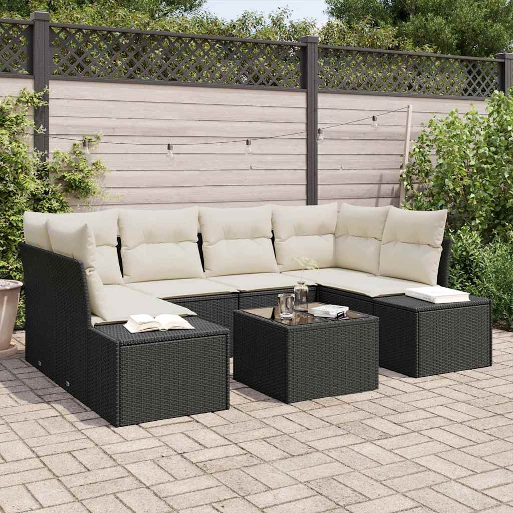 Set de canapele pentru grădină cu pernă 7 pcs Negru poliratan GartenMobel Dekor