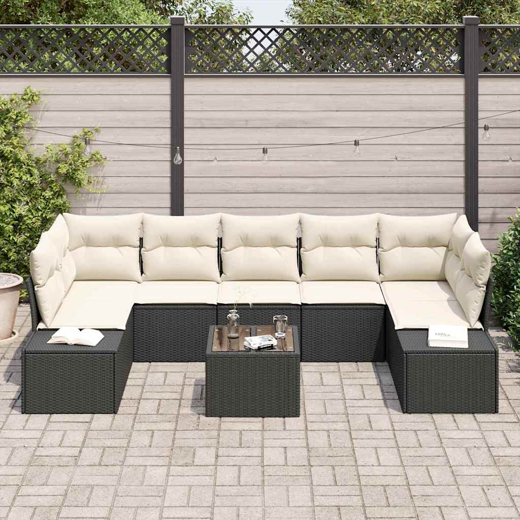 Set de canapele pentru grădină cu pernă 8 pcs Negru poliratan GartenMobel Dekor