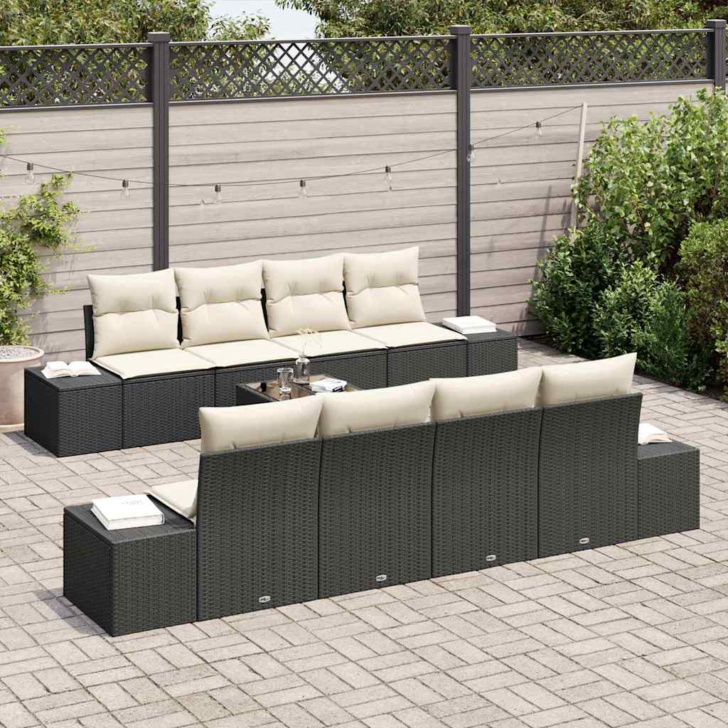 Set de canapele pentru grădină 7 pcs Negru și Crem poliratan GartenMobel Dekor