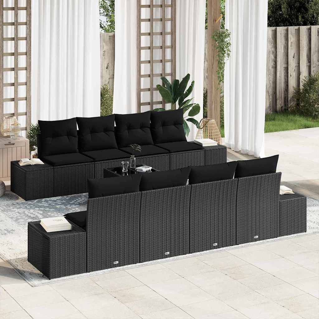 Set de canapele pentru grădină cu pernă 7 pcs Negru poliratan GartenMobel Dekor