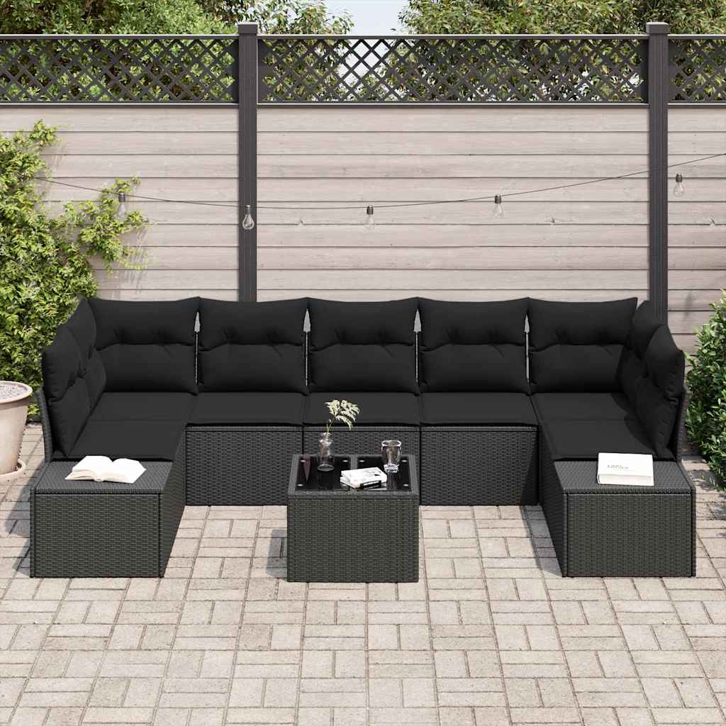 Set de canapele pentru grădină cu pernă 8 pcs Negru poliratan GartenMobel Dekor