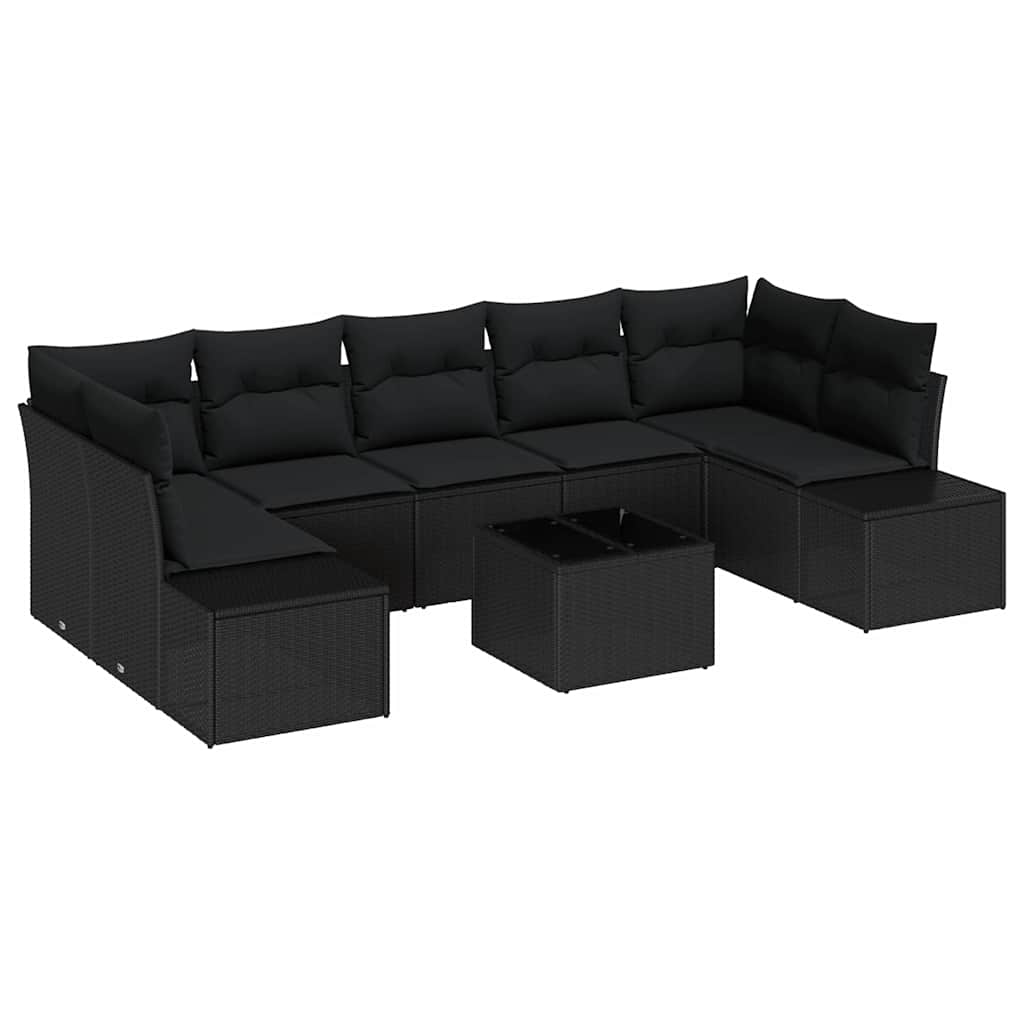 Set de canapele pentru grădină cu pernă 8 pcs Negru poliratan GartenMobel Dekor