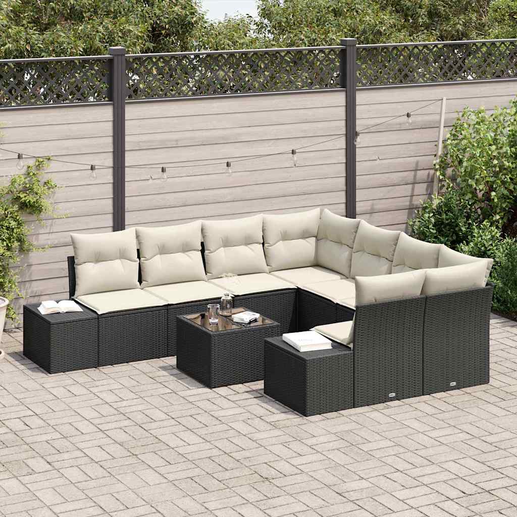 Set de canapele pentru grădină cu pernă 9 pcs Negru poliratan GartenMobel Dekor