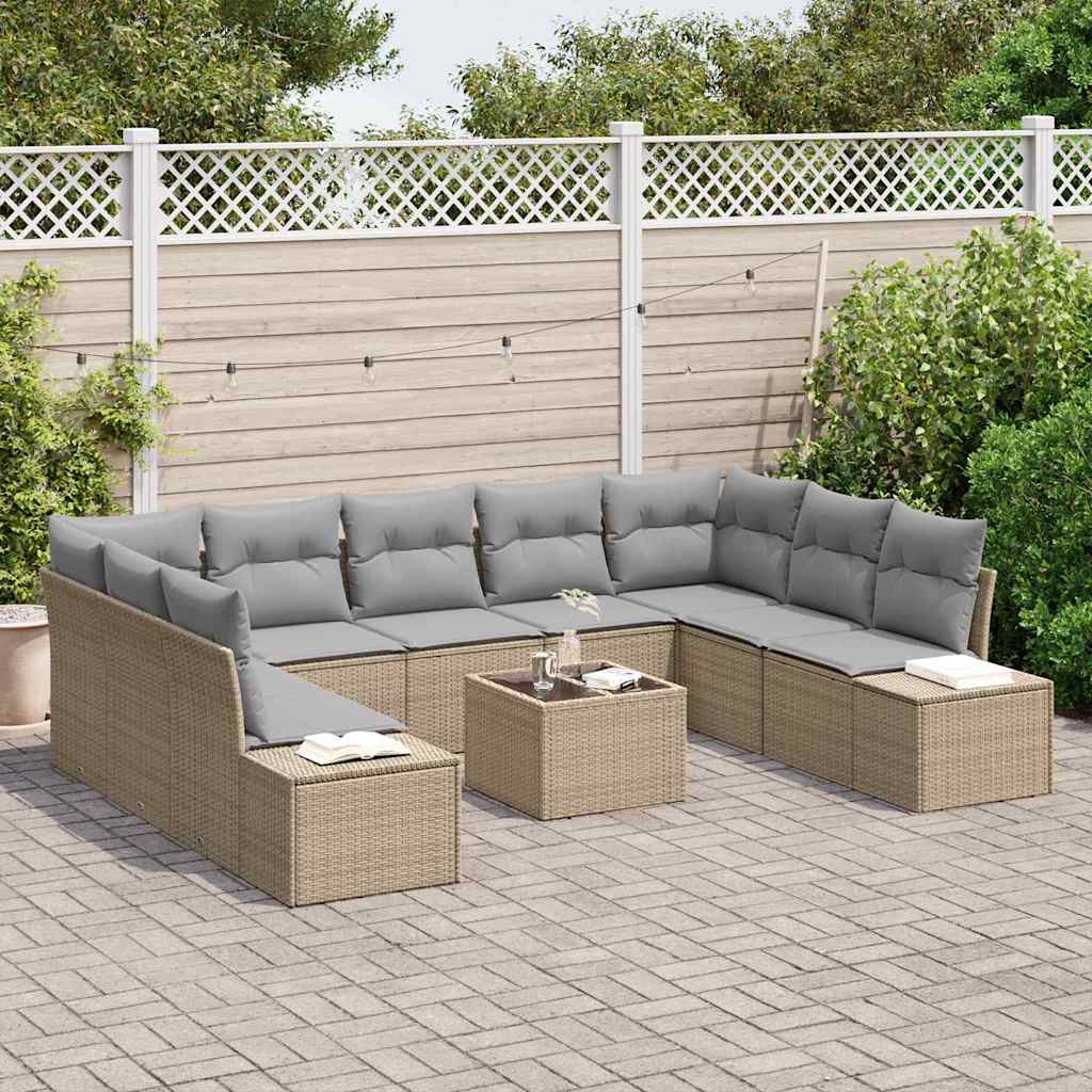 Set de canapele pentru grădină cu pernă 10 pcs Bej poliratan GartenMobel Dekor
