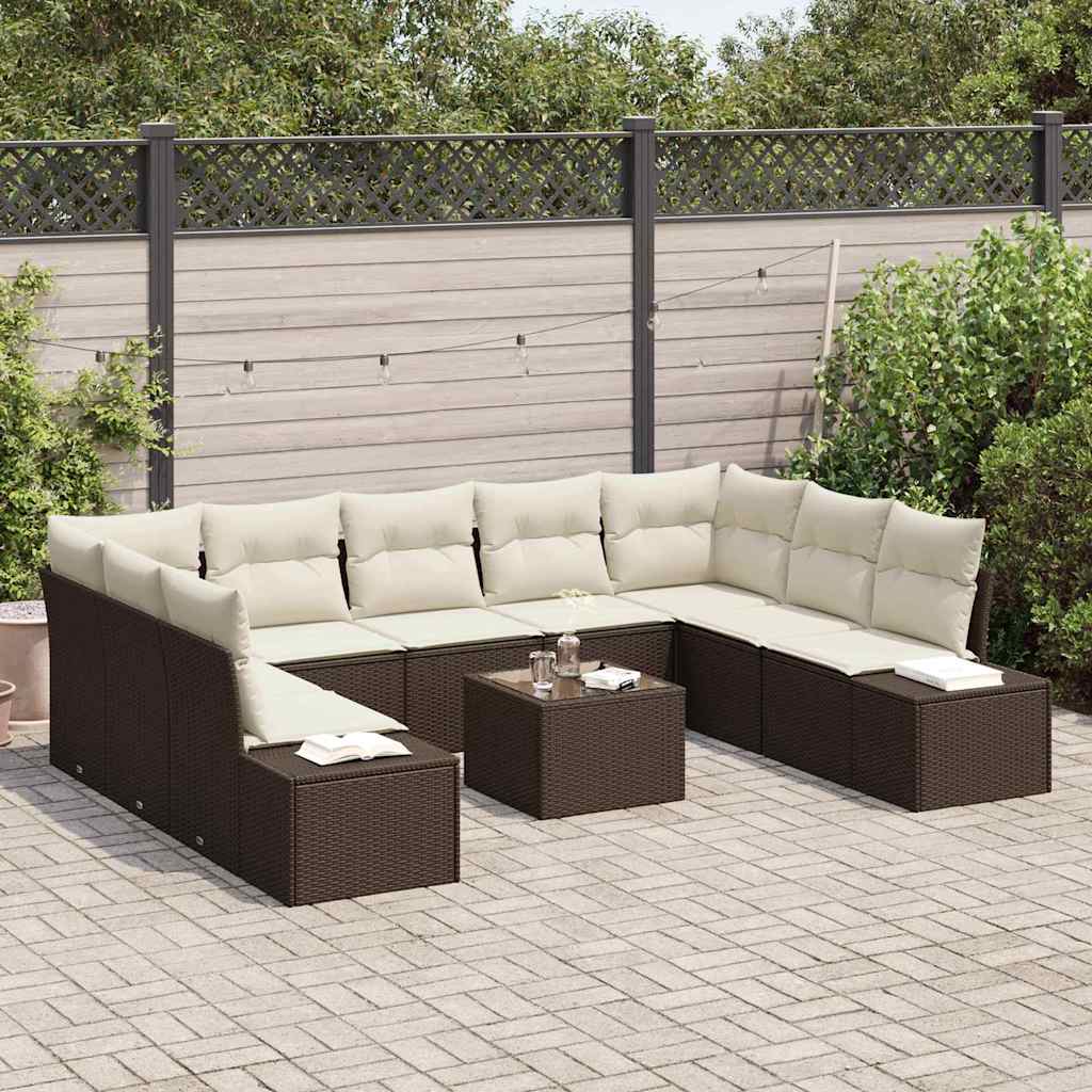 Set de canapele pentru grădină cu pernă 10 pcs Maro poliratan GartenMobel Dekor