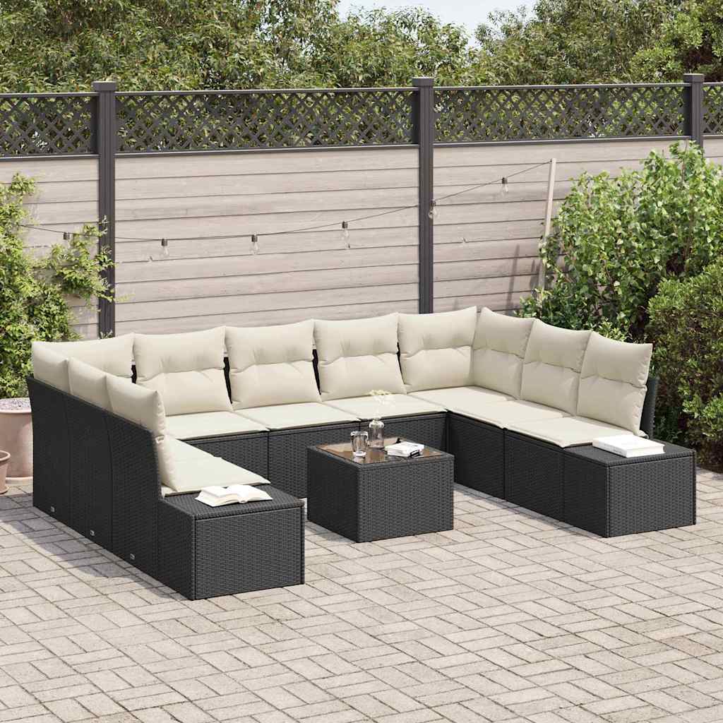 Set de canapele pentru grădină cu pernă 10 pcs Negru poliratan GartenMobel Dekor