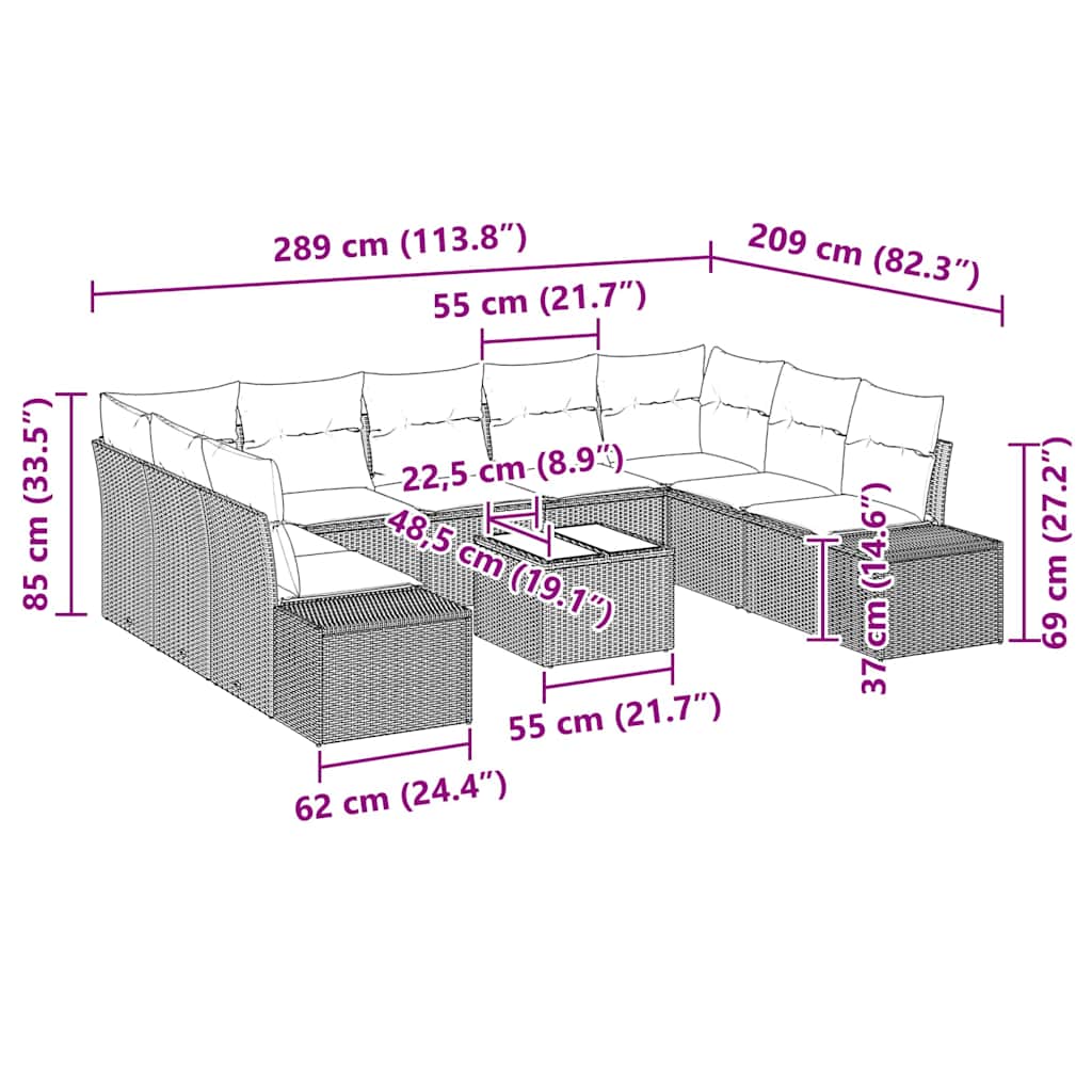 Set de canapele pentru grădină cu pernă 10 pcs Negru poliratan GartenMobel Dekor