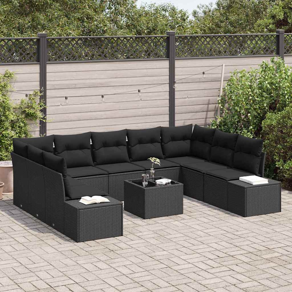 Set de canapele pentru grădină cu pernă 10 pcs Negru poliratan GartenMobel Dekor