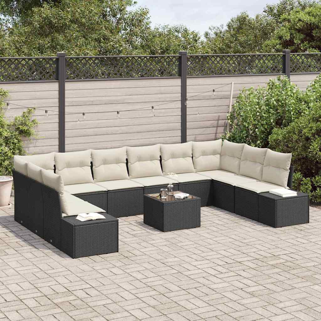 Set de canapele pentru grădină cu pernă 11 pcs Negru poliratan GartenMobel Dekor