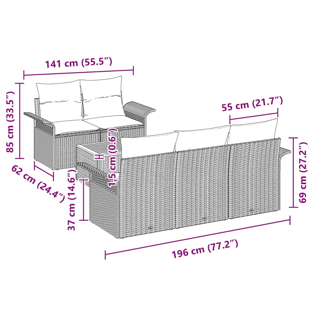 Set de canapele pentru grădină cu pernă 6 pcs Bej poliratan GartenMobel Dekor