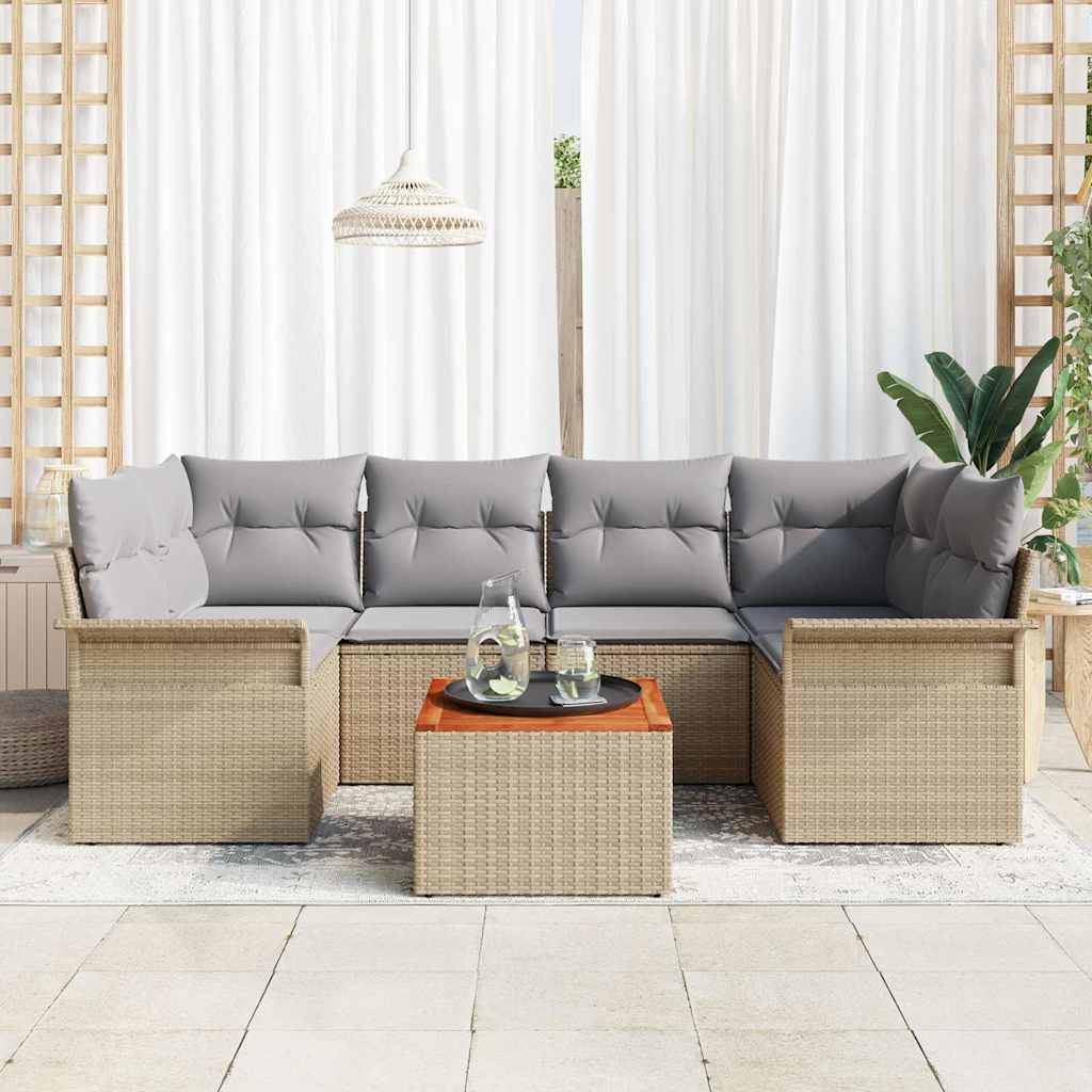 Set de canapele pentru grădină cu pernă 7 pcs Bej poliratan GartenMobel Dekor