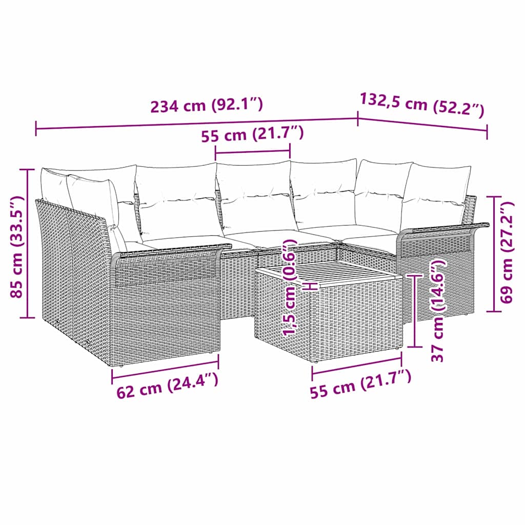 Set de canapele pentru grădină cu pernă 7 pcs Negru poliratan GartenMobel Dekor