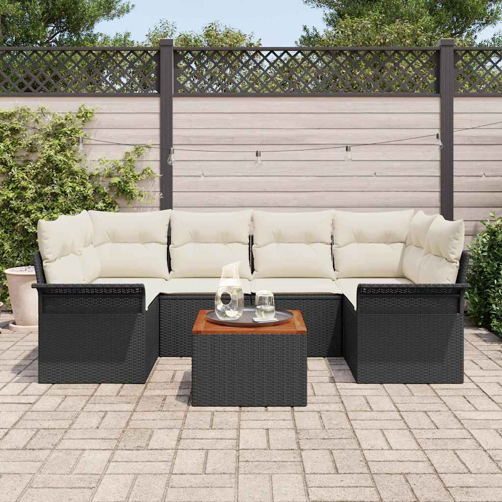 Set de canapele pentru grădină cu pernă 7 pcs Negru poliratan GartenMobel Dekor