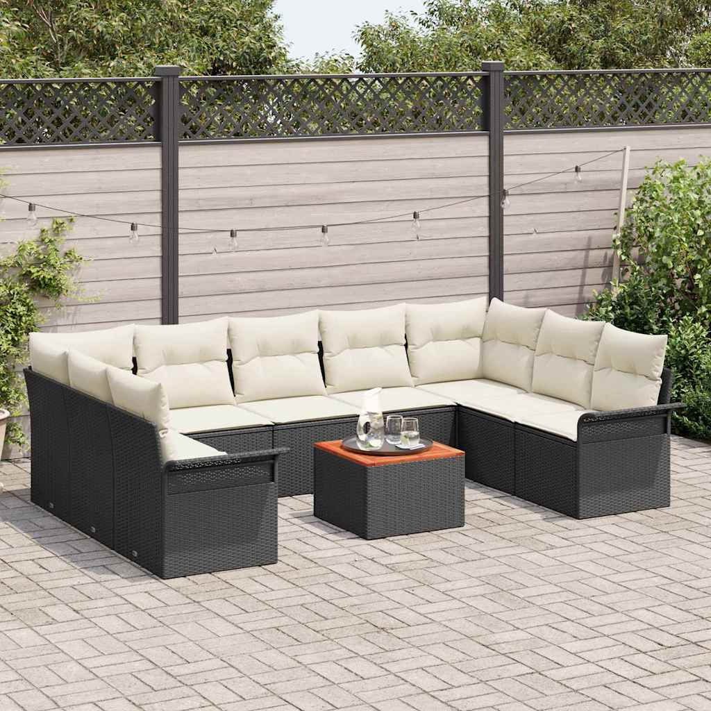Set de canapele pentru grădină cu pernă 10 pcs Negru poliratan GartenMobel Dekor