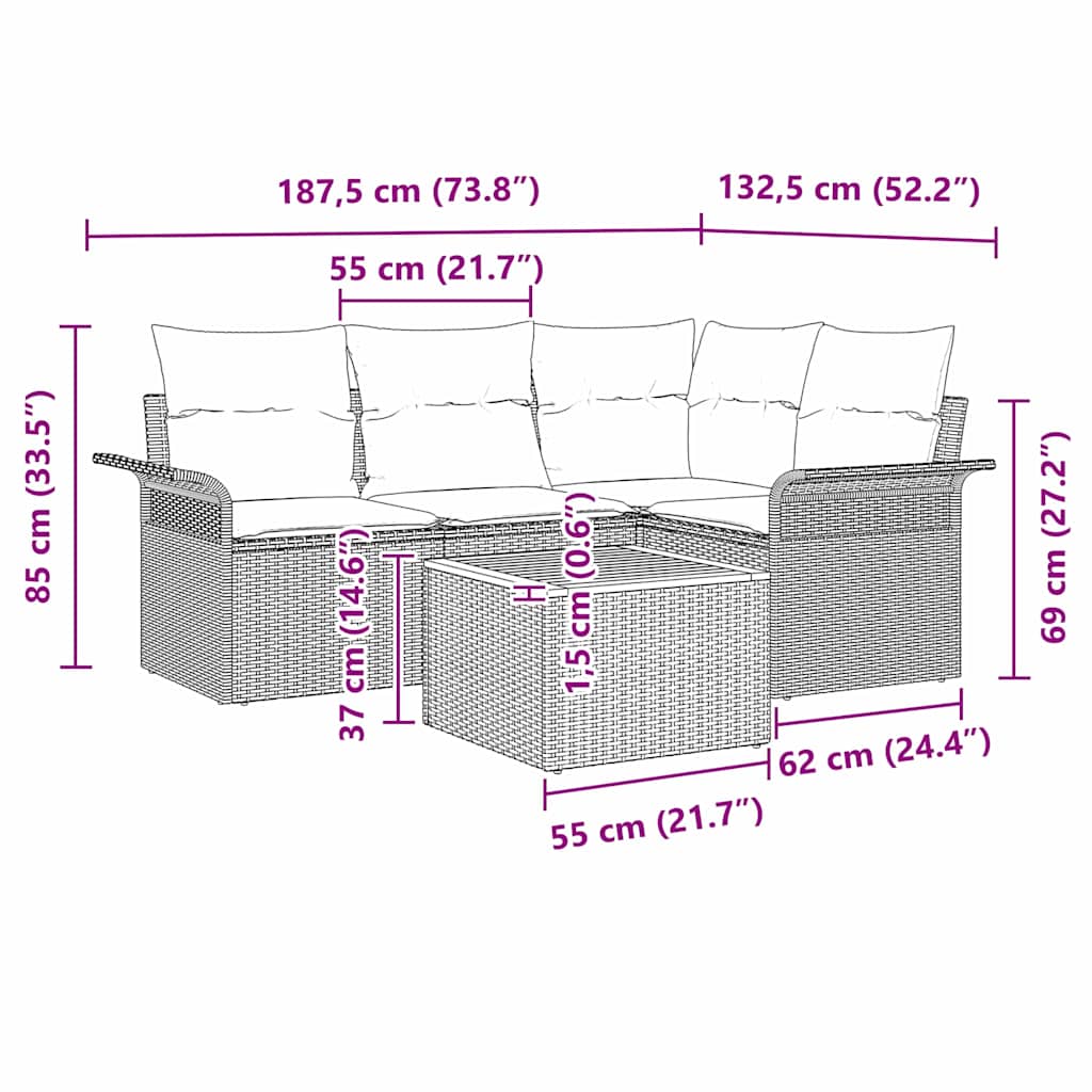 Set de canapele pentru grădină cu pernă 5 pcs Bej poliratan GartenMobel Dekor