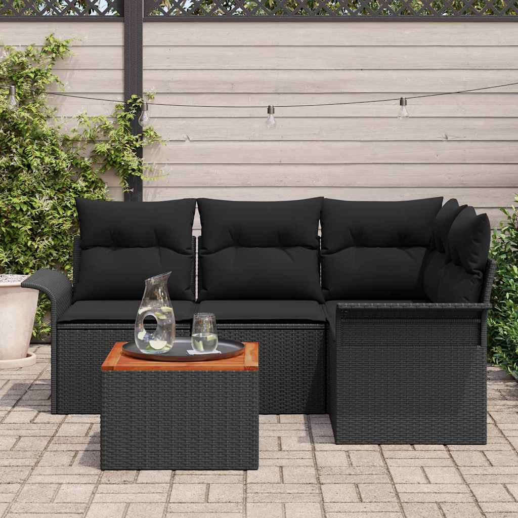Set de canapele pentru grădină cu pernă 5 pcs Negru poliratan GartenMobel Dekor