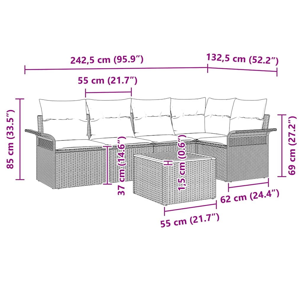 Set de canapele pentru grădină cu pernă 6 pcs Bej poliratan GartenMobel Dekor