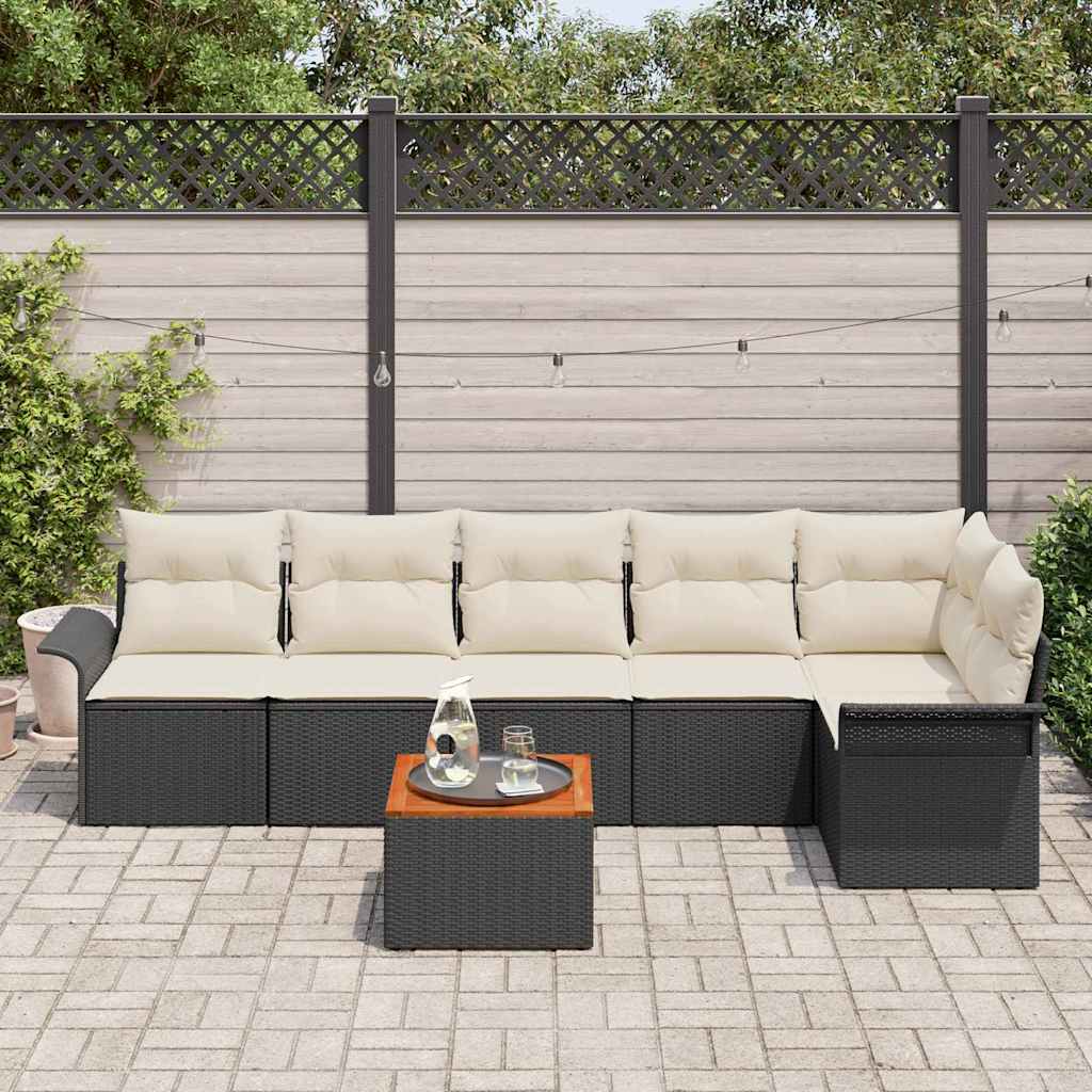 Set de canapele pentru grădină cu pernă 7 pcs Negru poliratan GartenMobel Dekor