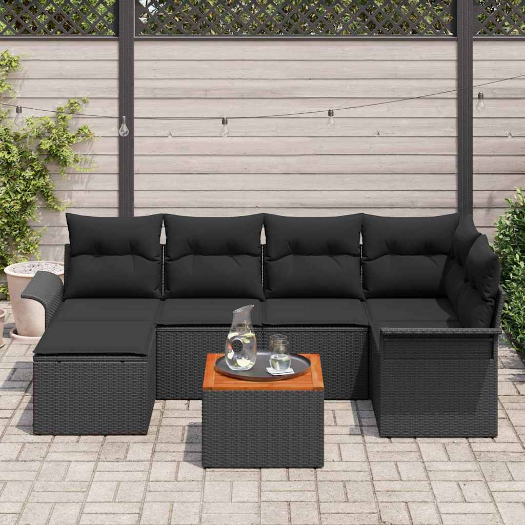Set de canapele pentru grădină cu pernă 7 pcs Negru poliratan GartenMobel Dekor