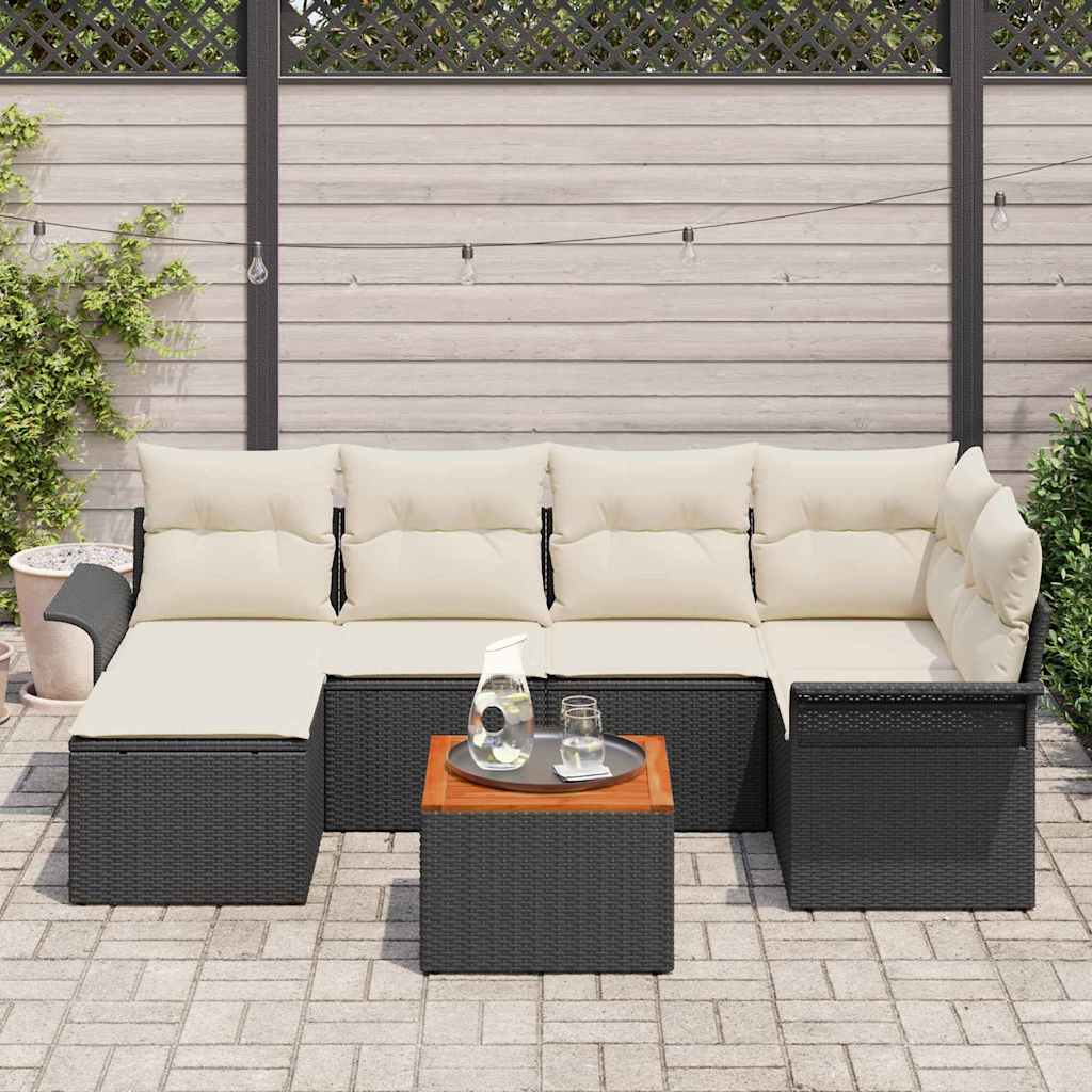 Set de canapele pentru grădină cu pernă 7 pcs Negru poliratan GartenMobel Dekor