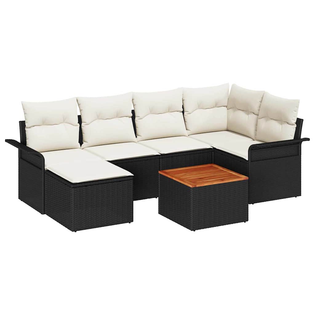 Set de canapele pentru grădină cu pernă 7 pcs Negru poliratan GartenMobel Dekor