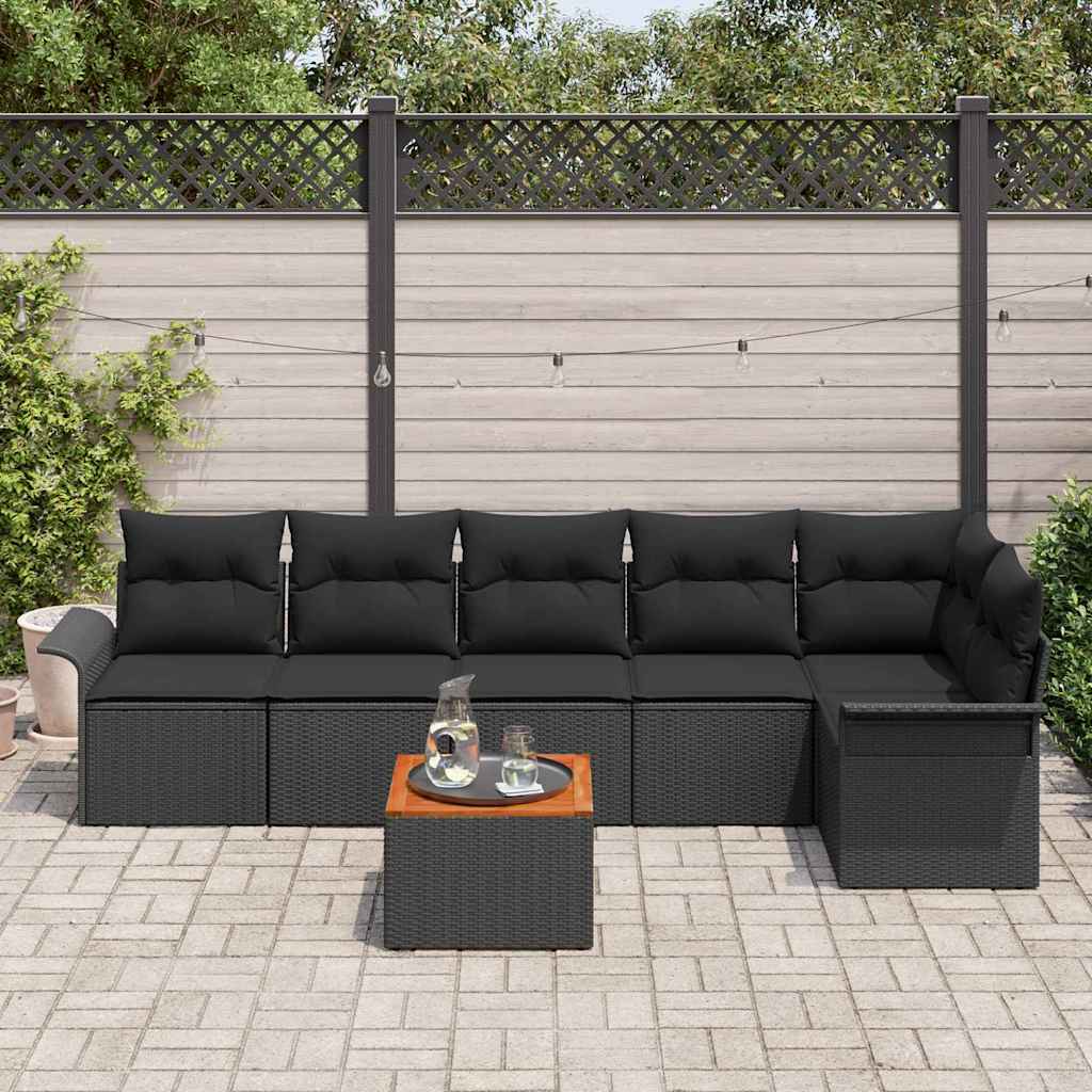 Set de canapele pentru grădină cu pernă 7 pcs Negru poliratan GartenMobel Dekor