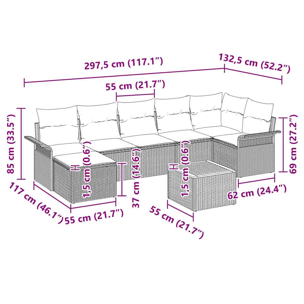 Set de canapele pentru grădină cu pernă 8 pcs Gri poliratan GartenMobel Dekor
