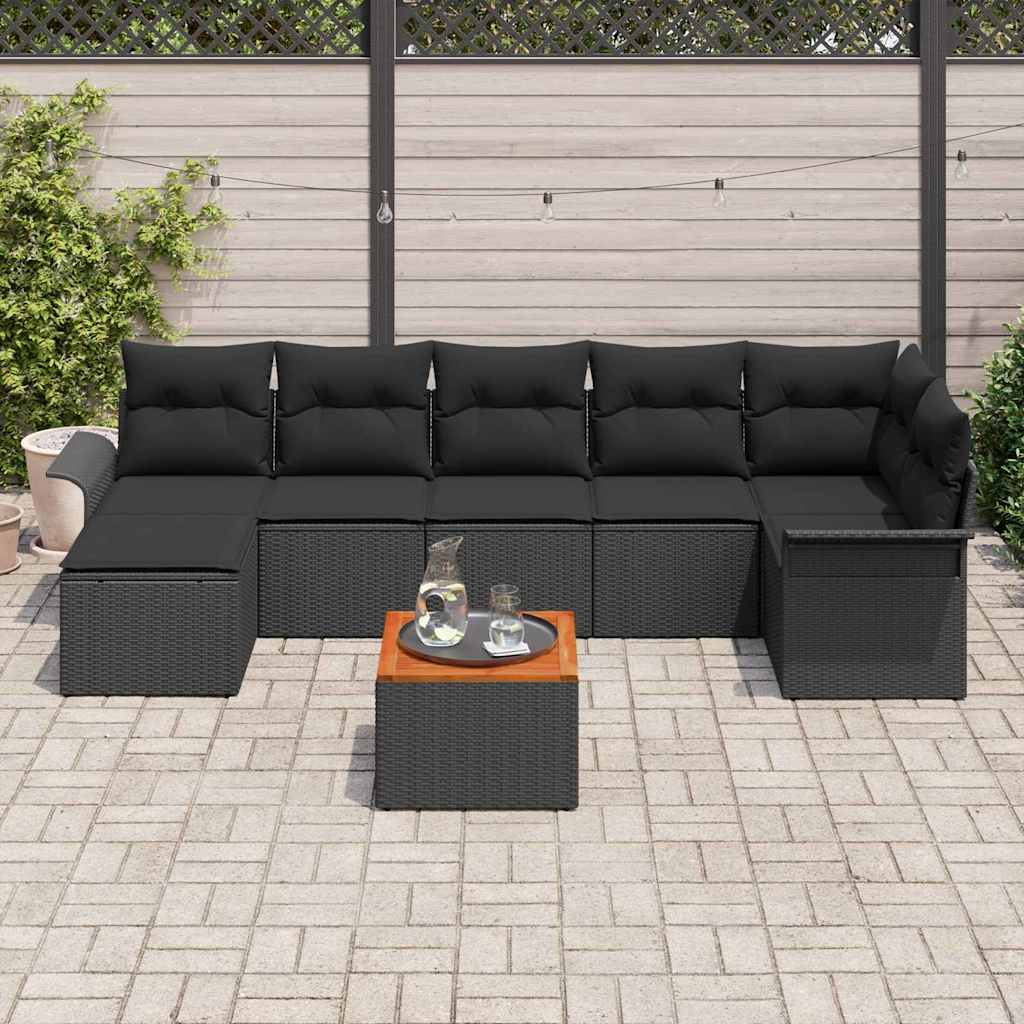 Set de canapele pentru grădină cu pernă 8 pcs Negru poliratan GartenMobel Dekor