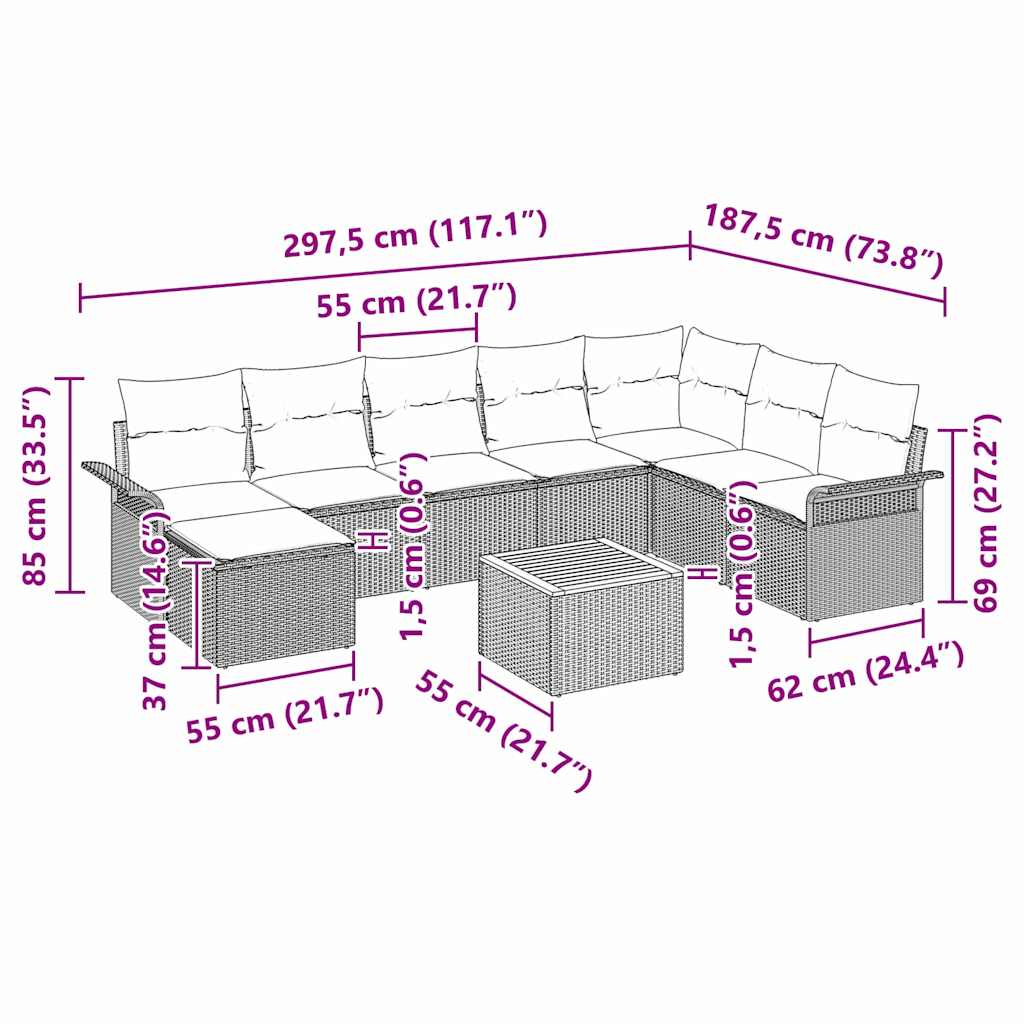 Set de canapele pentru grădină cu pernă 9 pcs Bej poliratan GartenMobel Dekor