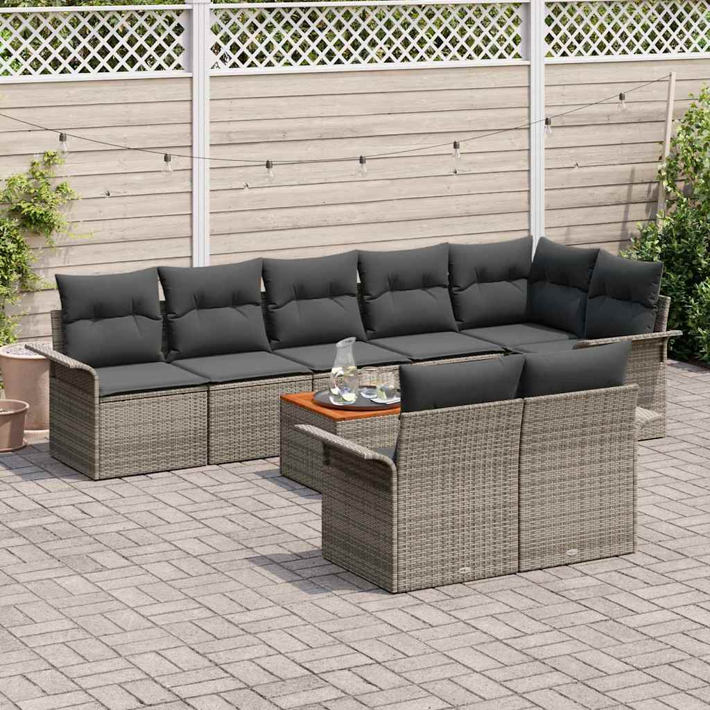 Set de canapele pentru grădină cu pernă 9 pcs Gri poliratan GartenMobel Dekor