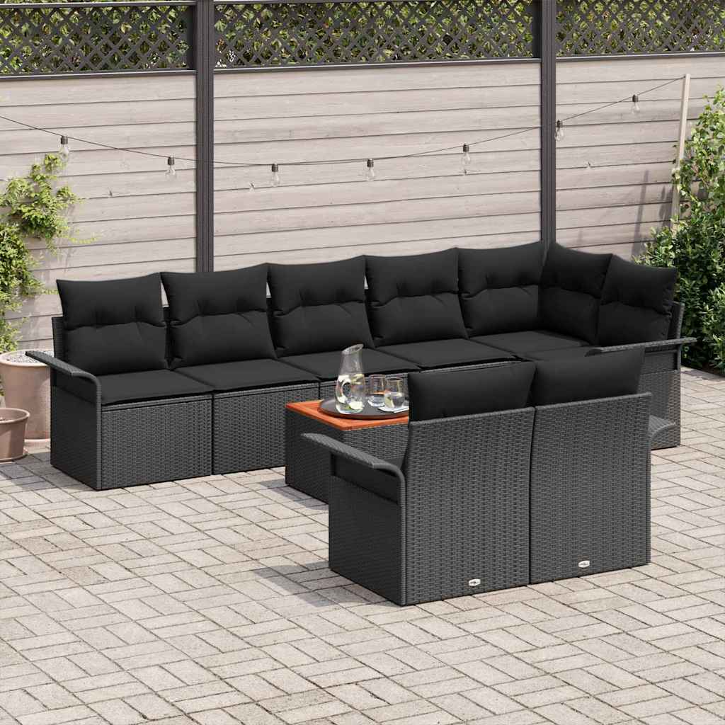 Set de canapele pentru grădină cu pernă 9 pcs Negru poliratan GartenMobel Dekor
