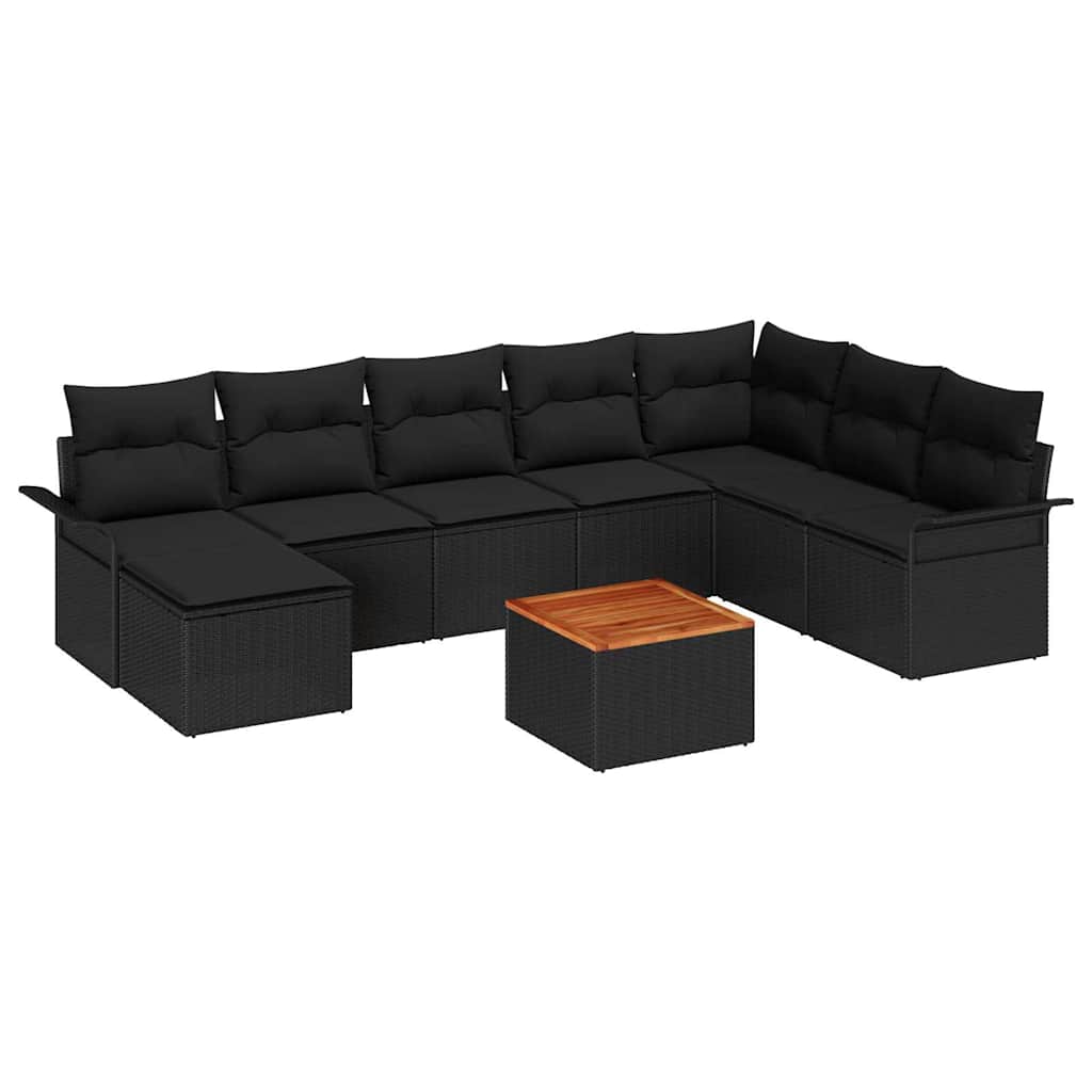 Set de canapele pentru grădină cu pernă 9 pcs Negru poliratan GartenMobel Dekor