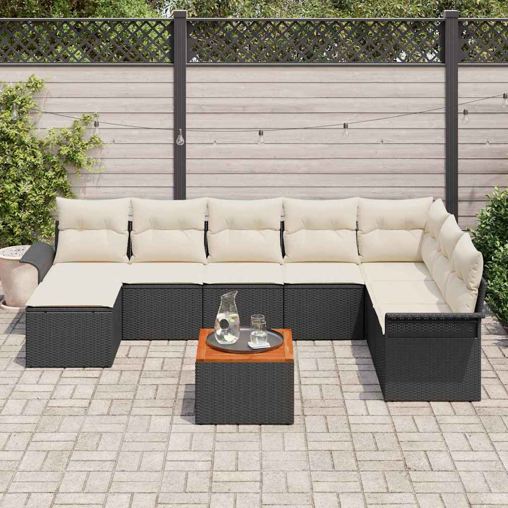 Set de canapele pentru grădină cu pernă 9 pcs Negru poliratan GartenMobel Dekor