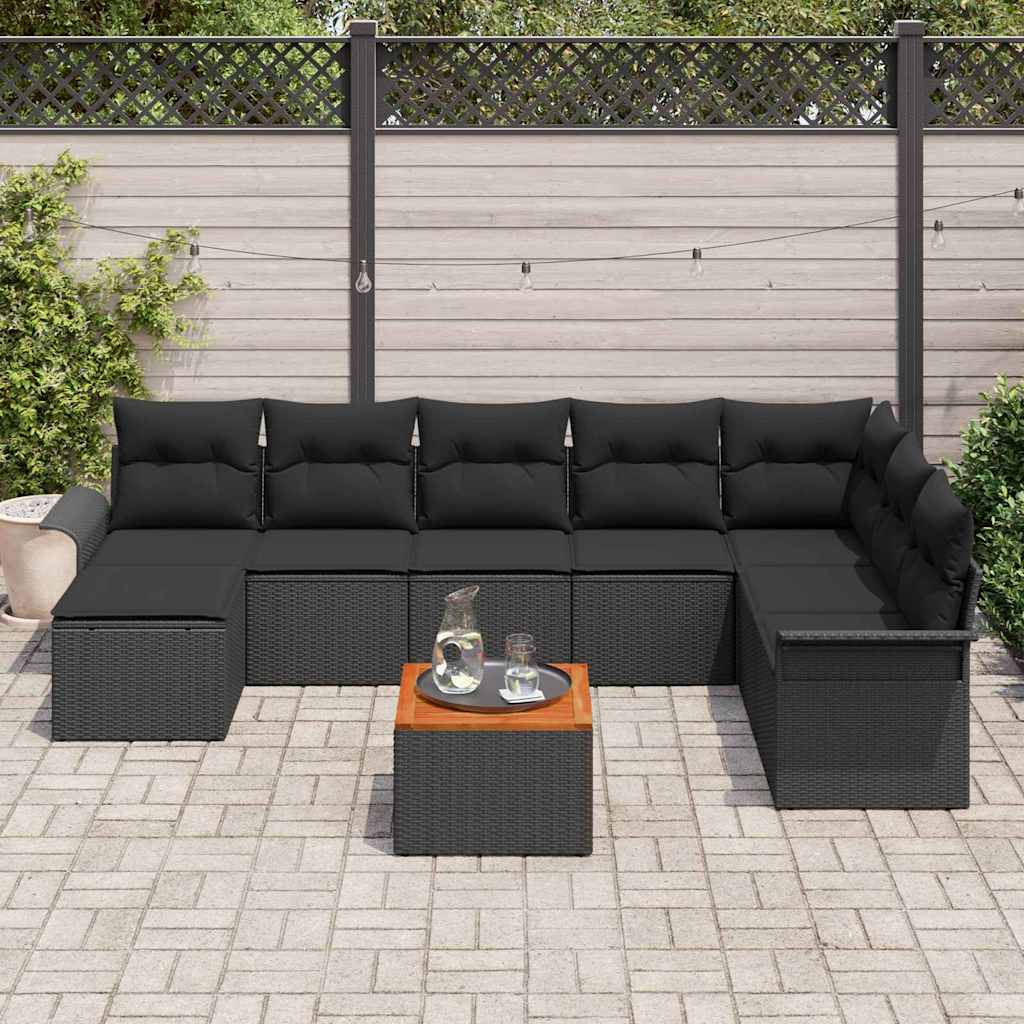 Set de canapele pentru grădină cu pernă 9 pcs Negru poliratan GartenMobel Dekor