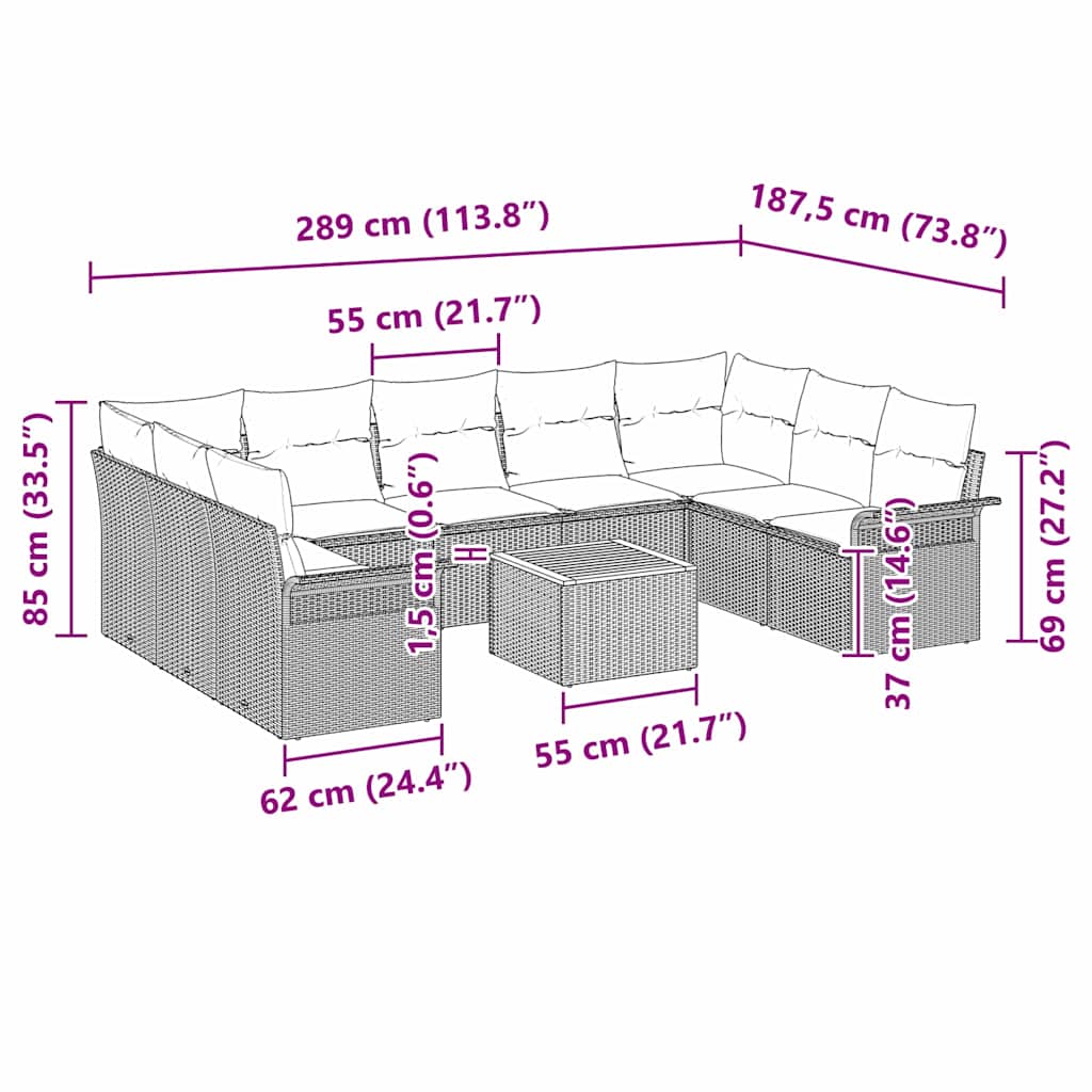 Set de canapele pentru grădină cu pernă 10 pcs Bej poliratan GartenMobel Dekor