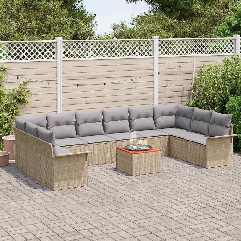 Set de canapele pentru grădină cu pernă 11 pcs Bej poliratan GartenMobel Dekor