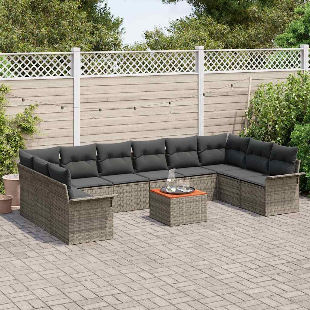 Set de canapele pentru grădină cu pernă 11 pcs Gri poliratan GartenMobel Dekor