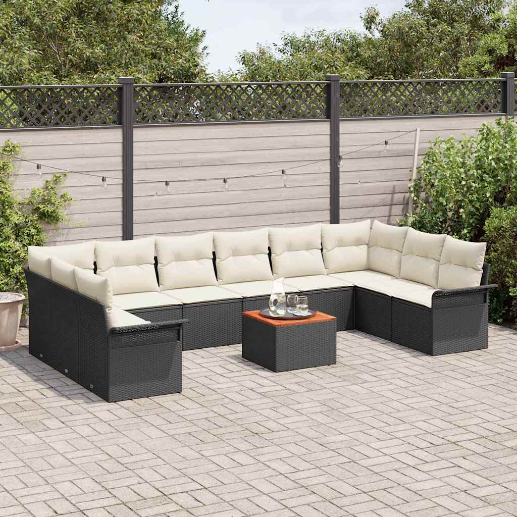Set de canapele pentru grădină cu pernă 11 pcs Negru poliratan GartenMobel Dekor