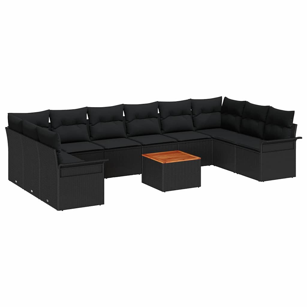 Set de canapele pentru grădină cu pernă 11 pcs Negru poliratan GartenMobel Dekor