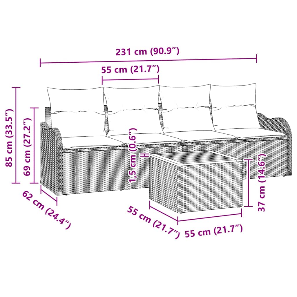 Set de canapele pentru grădină cu pernă 5 pcs Negru poliratan GartenMobel Dekor