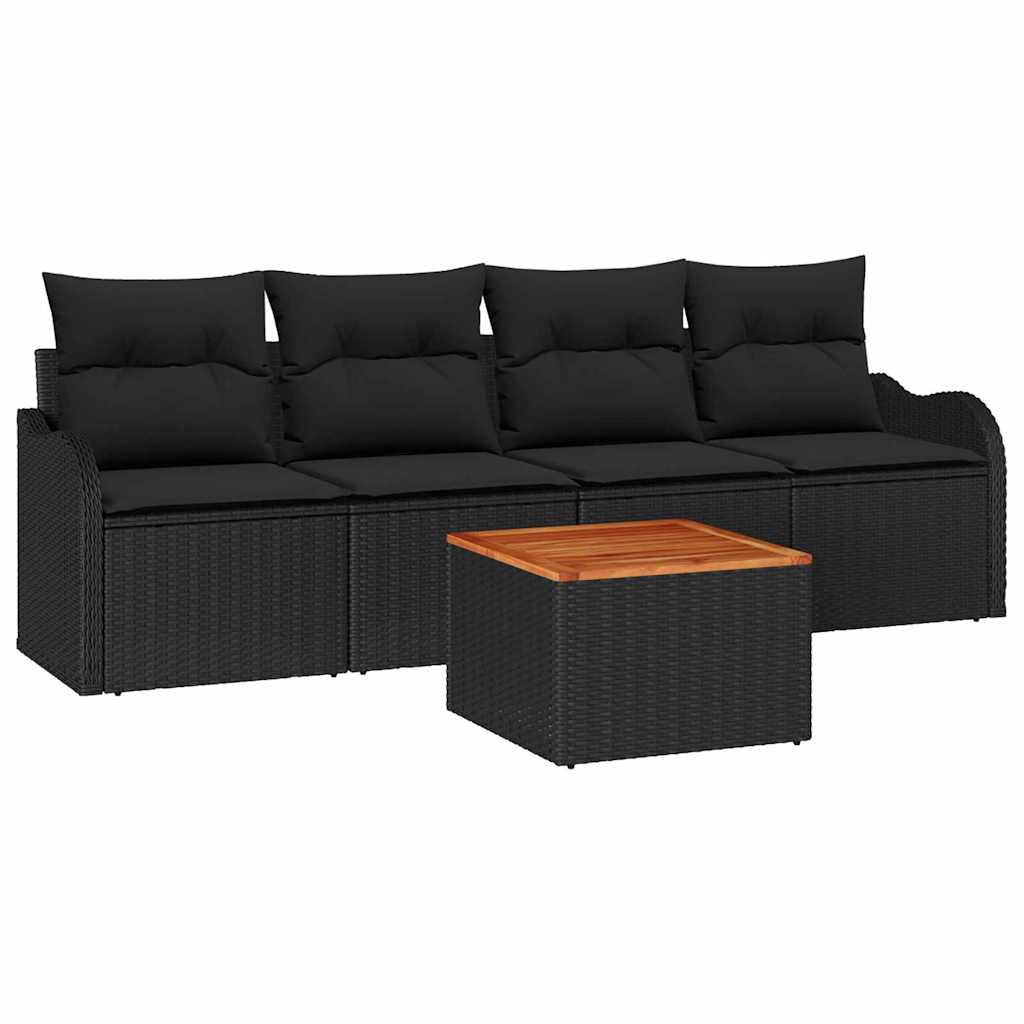 Set de canapele pentru grădină cu pernă 5 pcs Negru poliratan GartenMobel Dekor