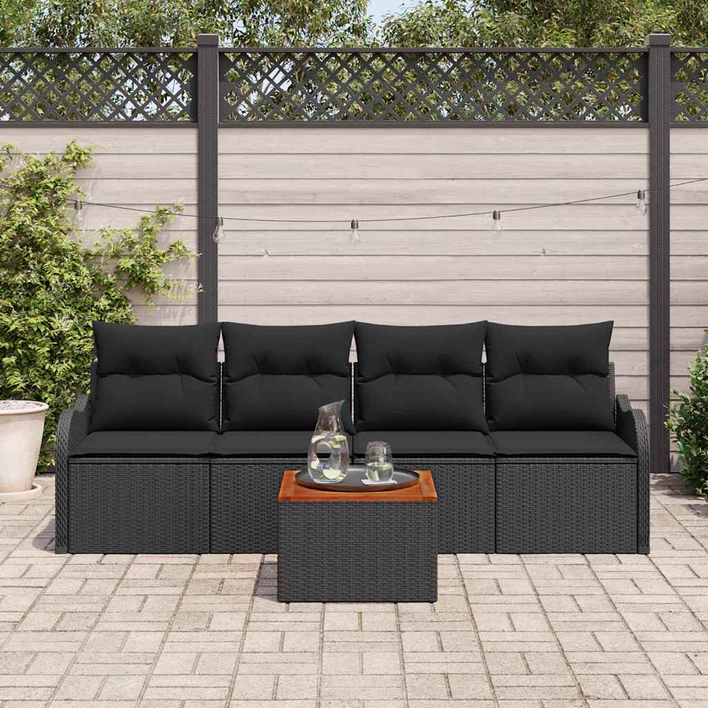 Set de canapele pentru grădină cu pernă 5 pcs Negru poliratan GartenMobel Dekor