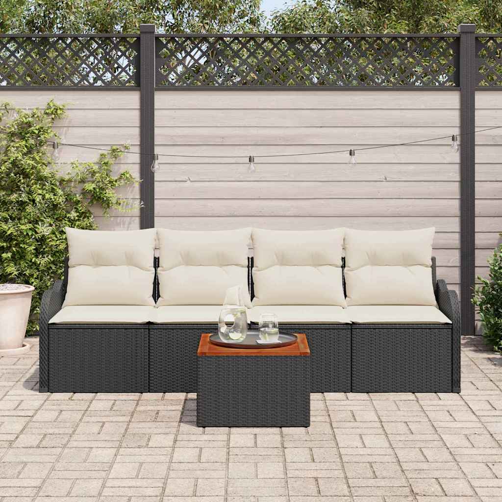 Set de canapele pentru grădină cu pernă 5 pcs Negru poliratan GartenMobel Dekor